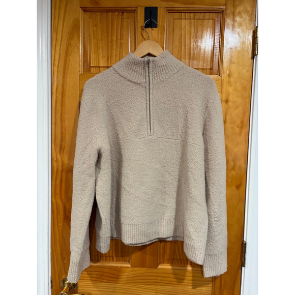 Womens Jenni Kayne Merino Wool Boucle Half Zip Sweater Sand XXL Cozy Knit